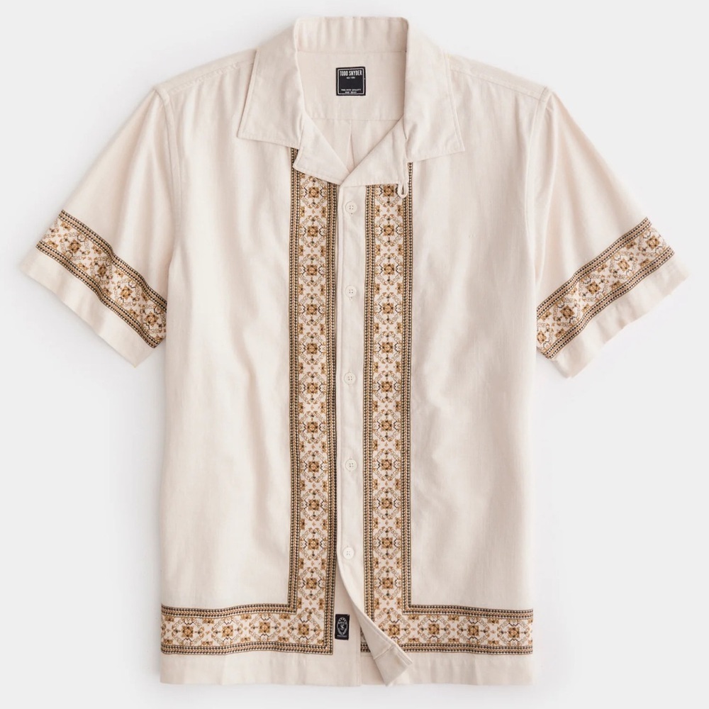 Todd Snyder / Border Embroidered Camp Collar Shirt Large Cabana Resort Summer XS